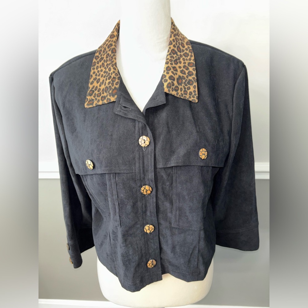 Nina Piccalino Black Jacket with Leopard Collar